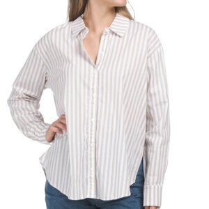 NWT SPLENDID Women's Avril Button Down Striped Top Beige-White Size XS